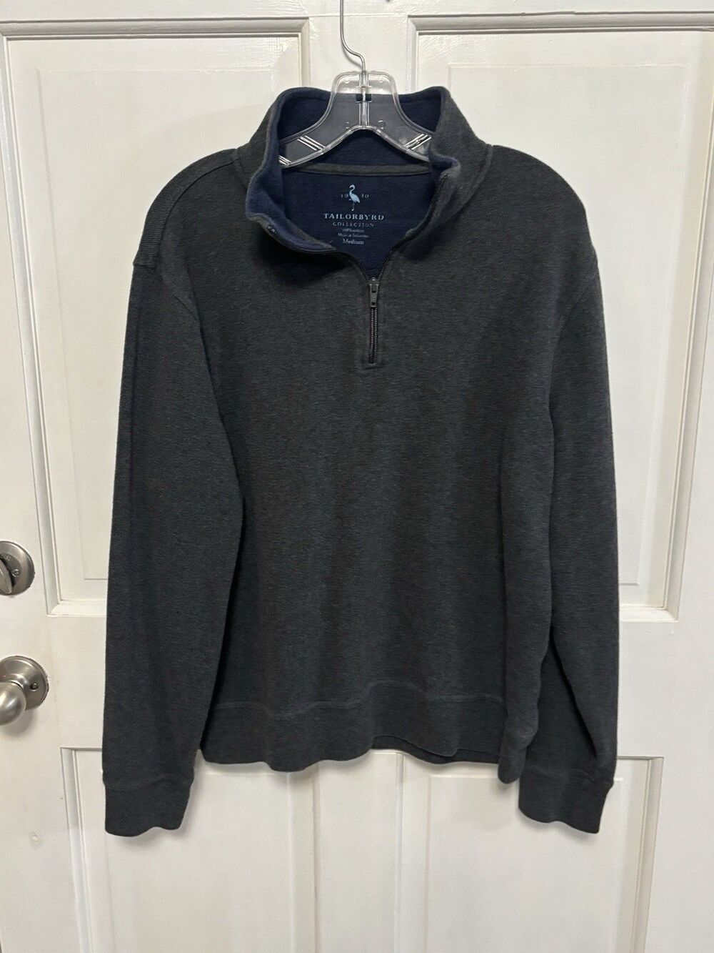 Men’s Tailorbyrd Charcoal Grey Quarter Zip Sweater Size M Classic Smart-Casual